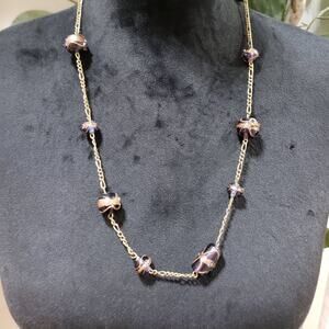 Womens Black Faceted Bead Gold Tone Chain Collar Necklace with Lobster Clasp